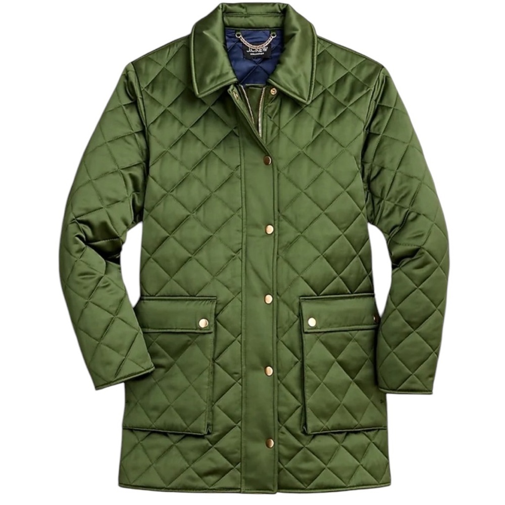 NWT J Crew Collection Quilted Barn Jacket in High Shine Satin Fall